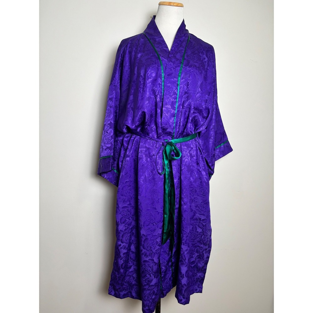 Victoria's Secret Womens VTG Gold Label Robe OS Jewel Tone Floral Damask Satin